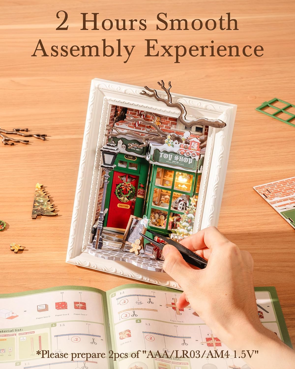 Rolife DIY Miniature House Kit, Mini Wooden Dollhouse Kit for Adults to Build, 3D Shadow Box Frame Home Wall Hanging Decor Diorama Kit, for Girls Women Teens-Santa's Toy Shop