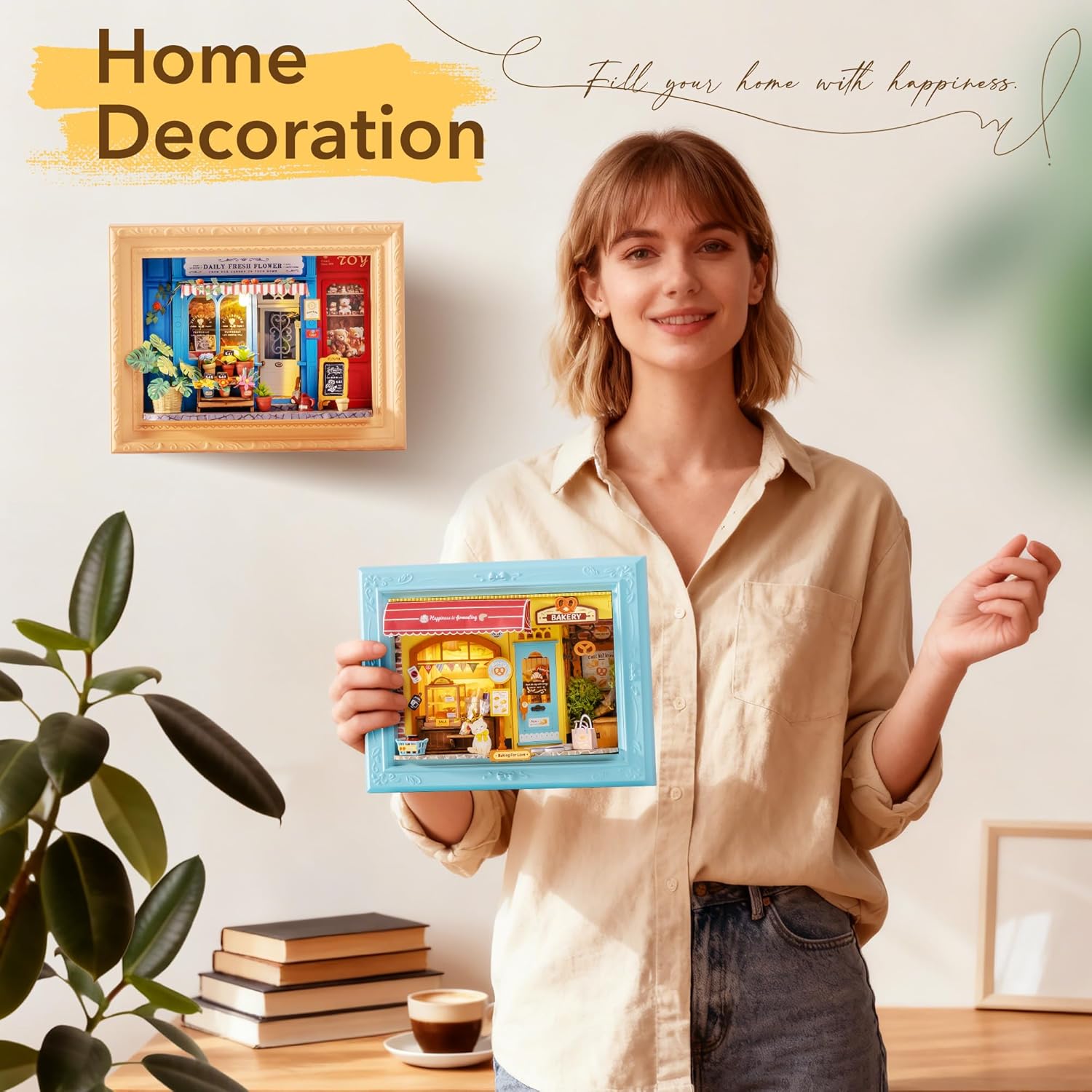 Rolife DIY Miniature House Kit, Mini Wooden Dollhouse Kit for Adults to Build, 3D Shadow Box Frame Home Wall Hanging Decor Diorama Kit, for Girls Women Teens-Daily Fresh Flower