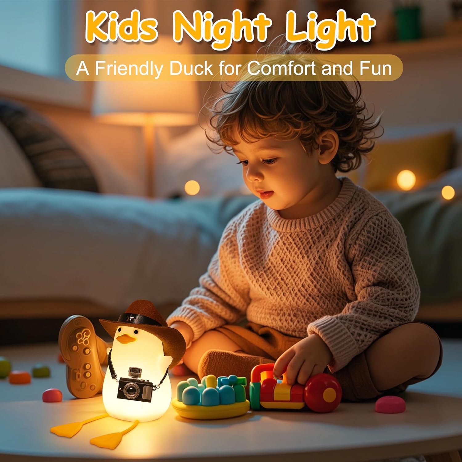 Duck Night Light, Squishy Duck Lamp, Cute Bedside Ducks Funny Nightlight with Dimmer & Timer & Rechargeable for Room Decor, Duck Gifts for Girls, Boys, Women, Little Ones-Cowboy Duck
