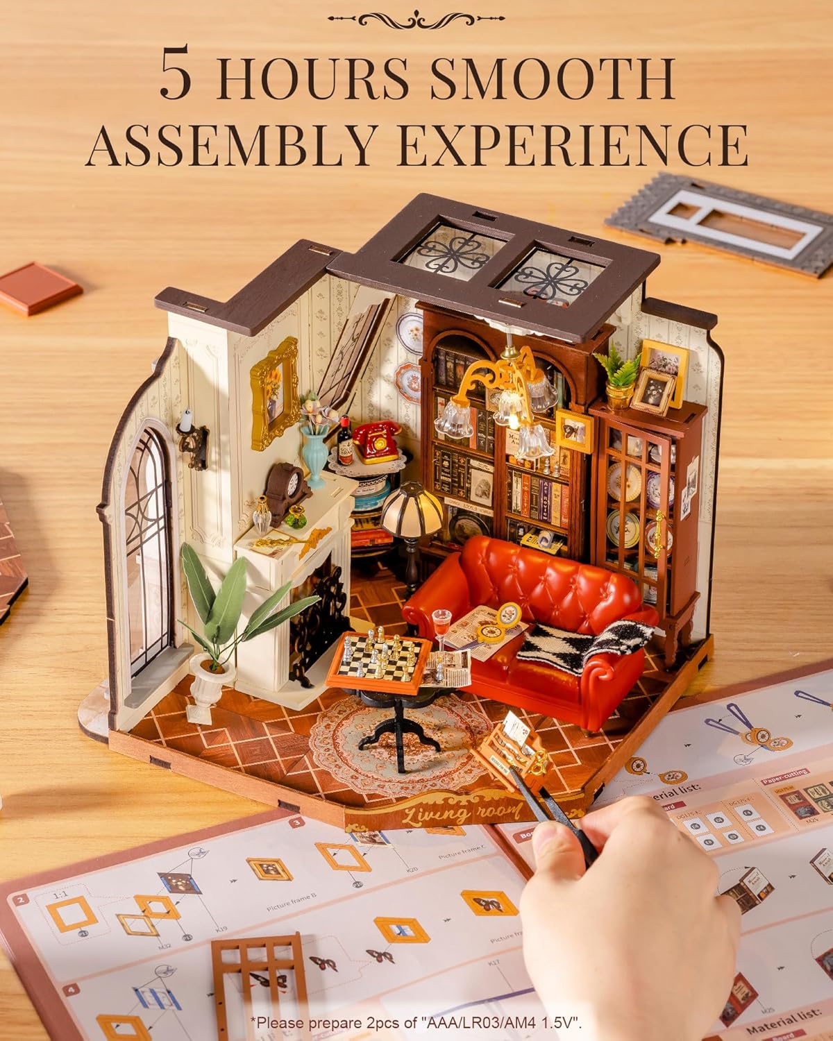Rolife DIY Miniature House Kit for Adults, Mini Wooden Dollhouse Kit, Tiny House Diorama Building Kits-Birthday Christmas Craft Hobbies Gift for Teens Kids (Catherine's Living Room)