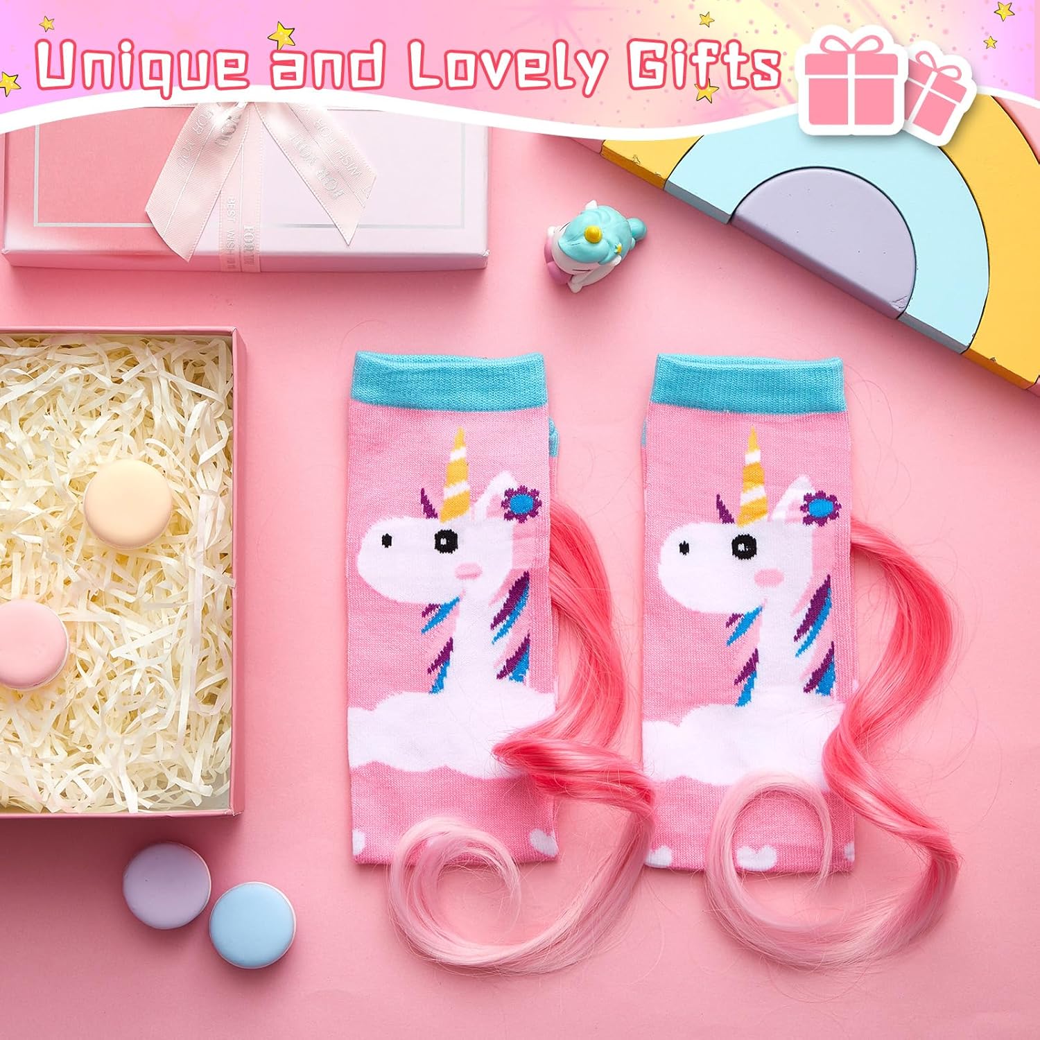 1 Pairs Crazy Fun Silly Wacky High Socks Unicorn Mermaid Socks with Wigs Gift for Kids Girls Woman