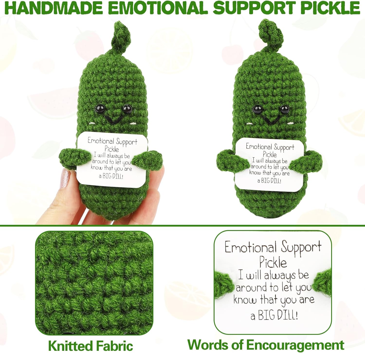 Hoedia Emotional Pickle Small Mother’s Day Easter Gifts for Women Men Her Him, Crochet Cucumber Cute Funny Inspirational Support Stuffers College Office Friend Birthday Basket Filler Decorations