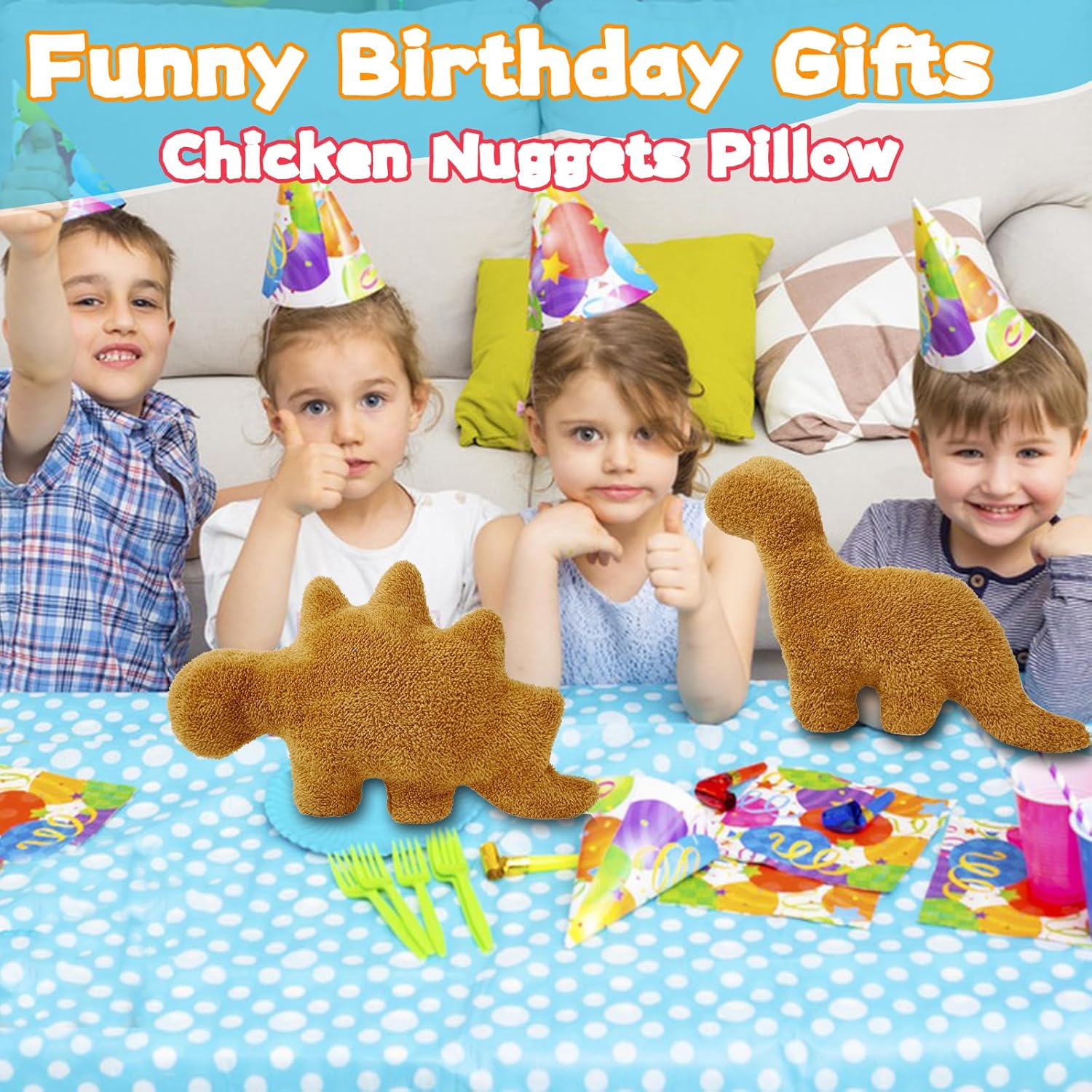 Dino Nugget Pillow, 18 inch Soft Dinosaur Chicken Nuggets Pillow for Birthday Gifts, Dinosaur Theme Party Decorations