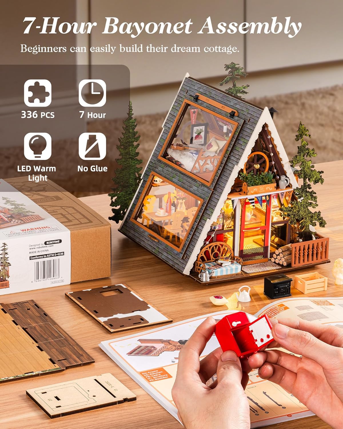 Rolife DIY Miniature House Kits A-Frame Cabin, Tiny House Mini House Building Kit for Teens, DIY Crafts for Adults, Birthday/Halloween for Parents Friends (A-Frame Cabin)