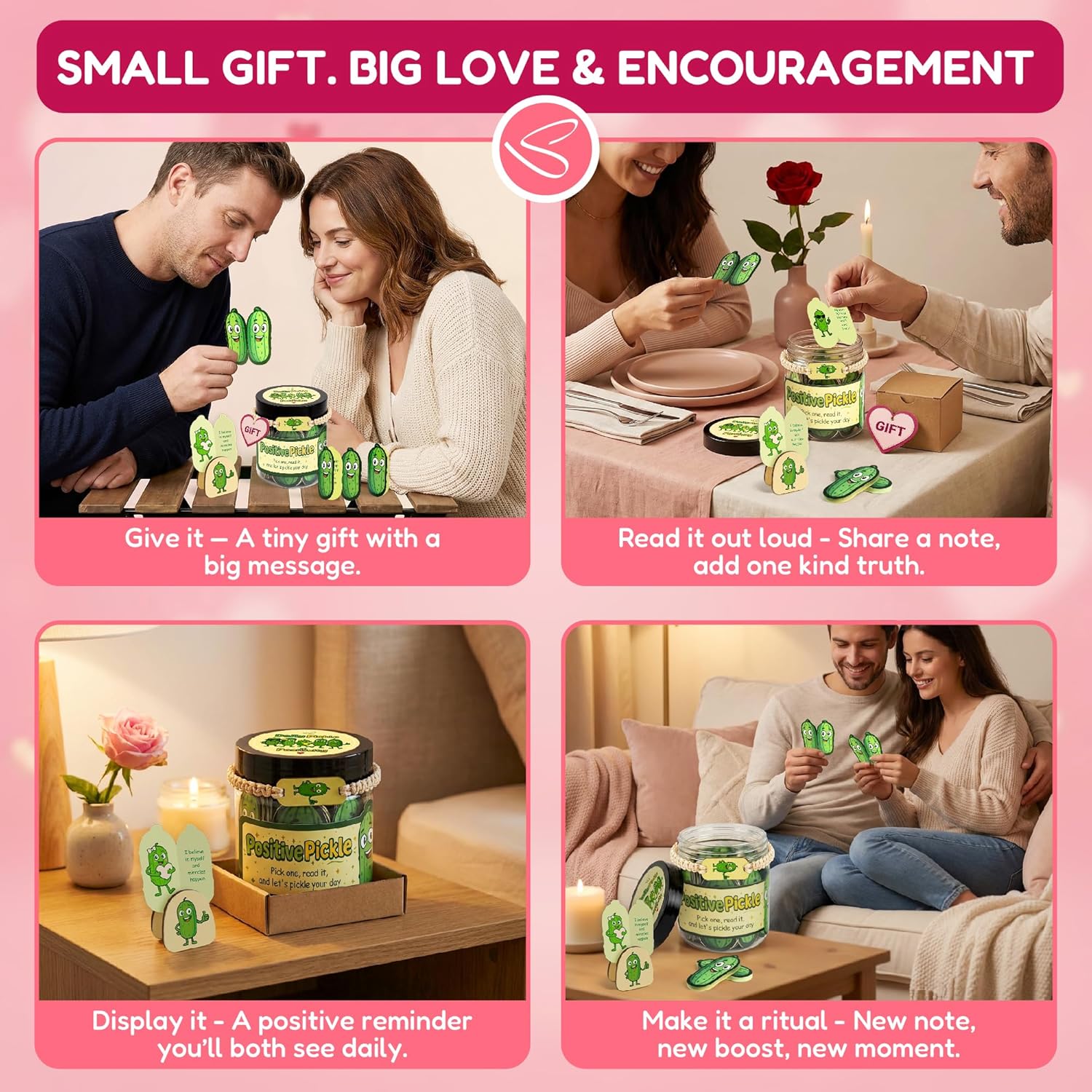 60 Positive Pickle Affirmation Cards Jar - Funny Valentines Day Gifts For Teen Girls Trendy Stuff, Valentine Pickle Gifts For Women, Cute Birthday Gift For Friends, Daughter, Sister, Adult