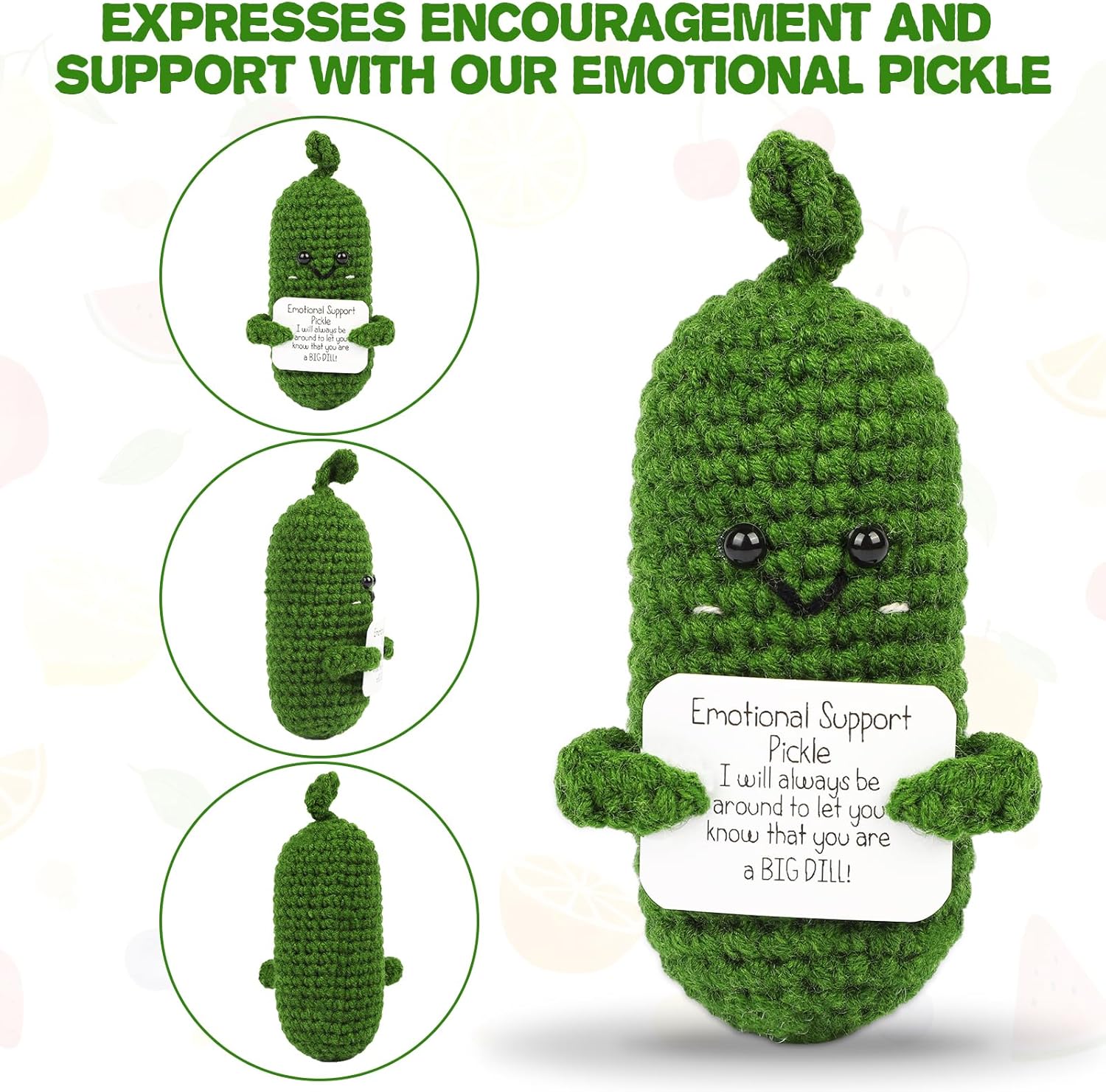 Hoedia Emotional Pickle Small Mother’s Day Easter Gifts for Women Men Her Him, Crochet Cucumber Cute Funny Inspirational Support Stuffers College Office Friend Birthday Basket Filler Decorations