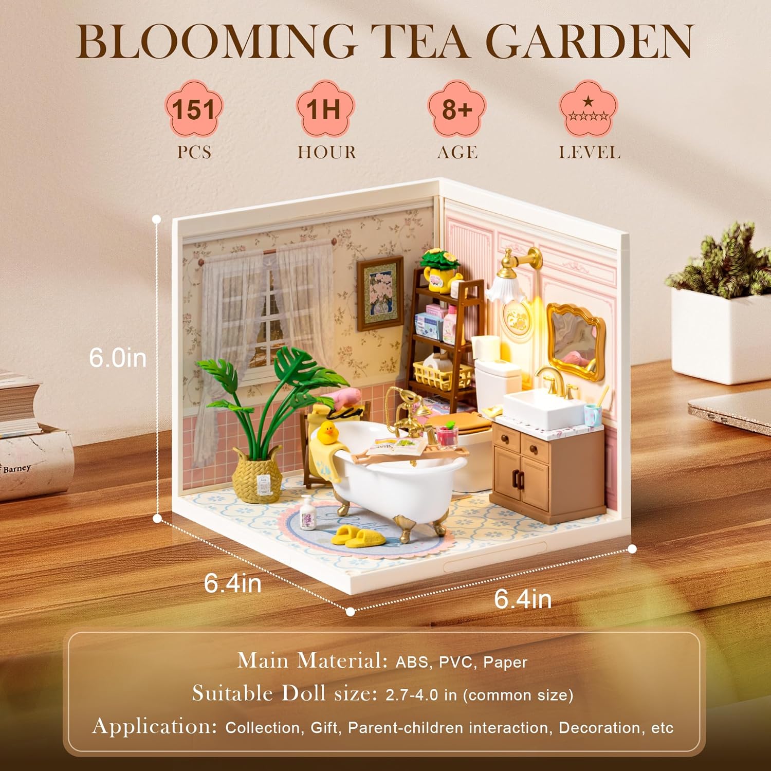 ROBOTIME Super Creator Toy Building Set DIY Miniature House Kit with LED Tiny Room Making Kit Expandable Plastic Craft Toy for Creative Play Home Decor Unique Hobby Gift (Pop Bubble Bathroom)