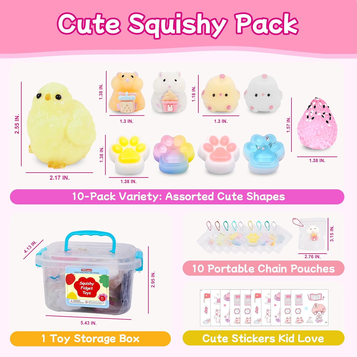 10 Pack Taba Squishies with Toy Box & Cute Stickers, Kawaii Squishy Stress Relief Toys Party Favors for Kids 4-8 8-12, Squishy Sensory Fidget Toys for Kids ，Birthday Xmas Gifts for Girls&Boys