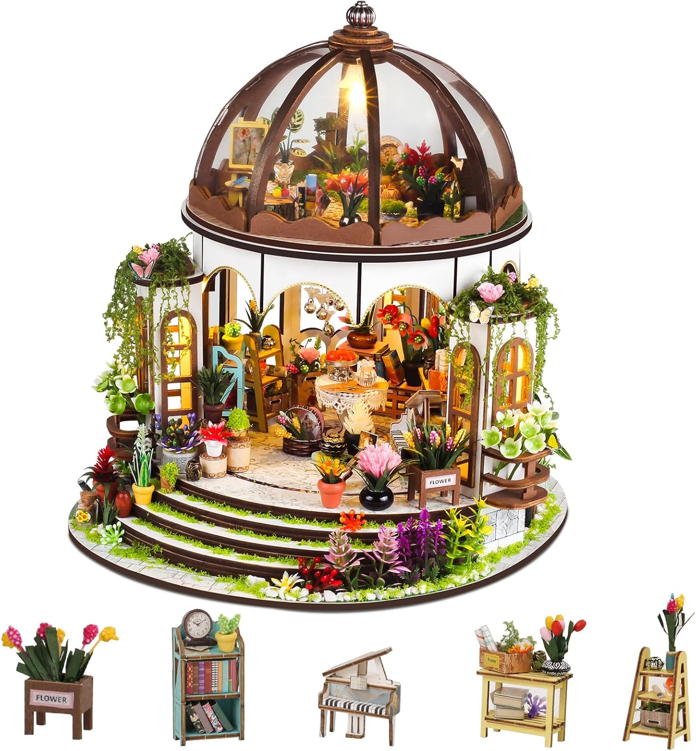 DIY Miniature House Kit,Tiny House Pet Shop with Furniture & LED,DIY Dollhouse Miniature Kit for Adults Teen,Mini House Building kit,3D Wooden Craft Mini Model Kit,Birthday Gifts Home Decor