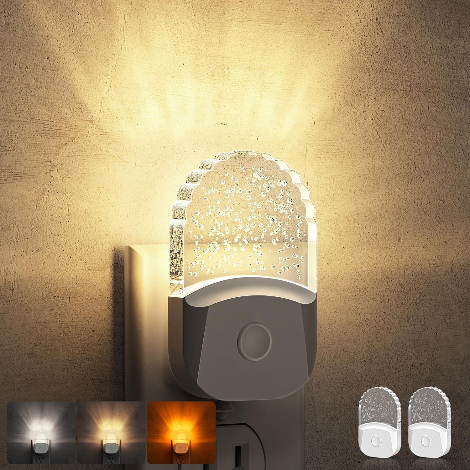 Night Lights Plug Into Wall [2 Pack], Color Changing Night Light for Kids, 8-Color RGB LED Nightlight with Dusk to Dawn Sensor for Bathroom Decor, Children Room, Gift