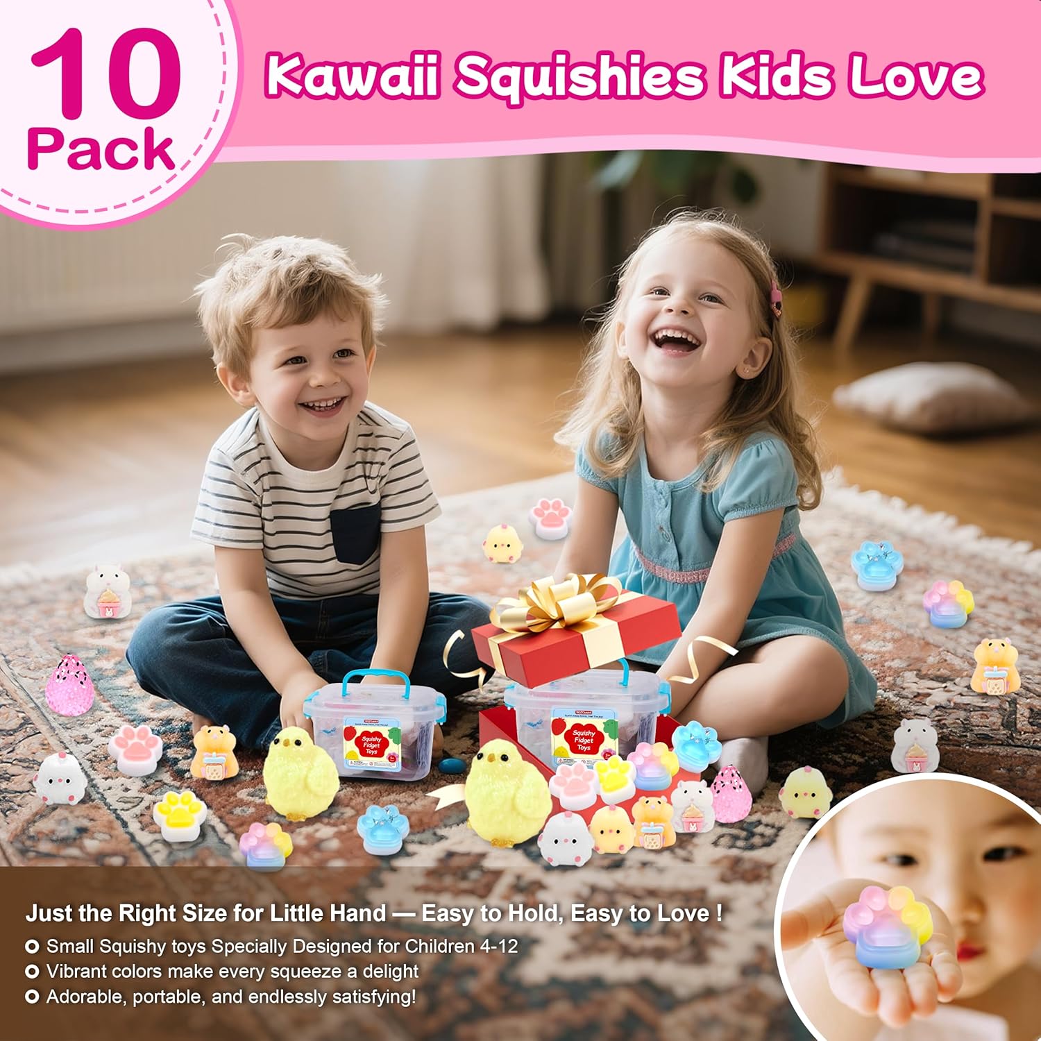 10 Pack Taba Squishies with Toy Box & Cute Stickers, Kawaii Squishy Stress Relief Toys Party Favors for Kids 4-8 8-12, Squishy Sensory Fidget Toys for Kids ，Birthday Xmas Gifts for Girls&Boys
