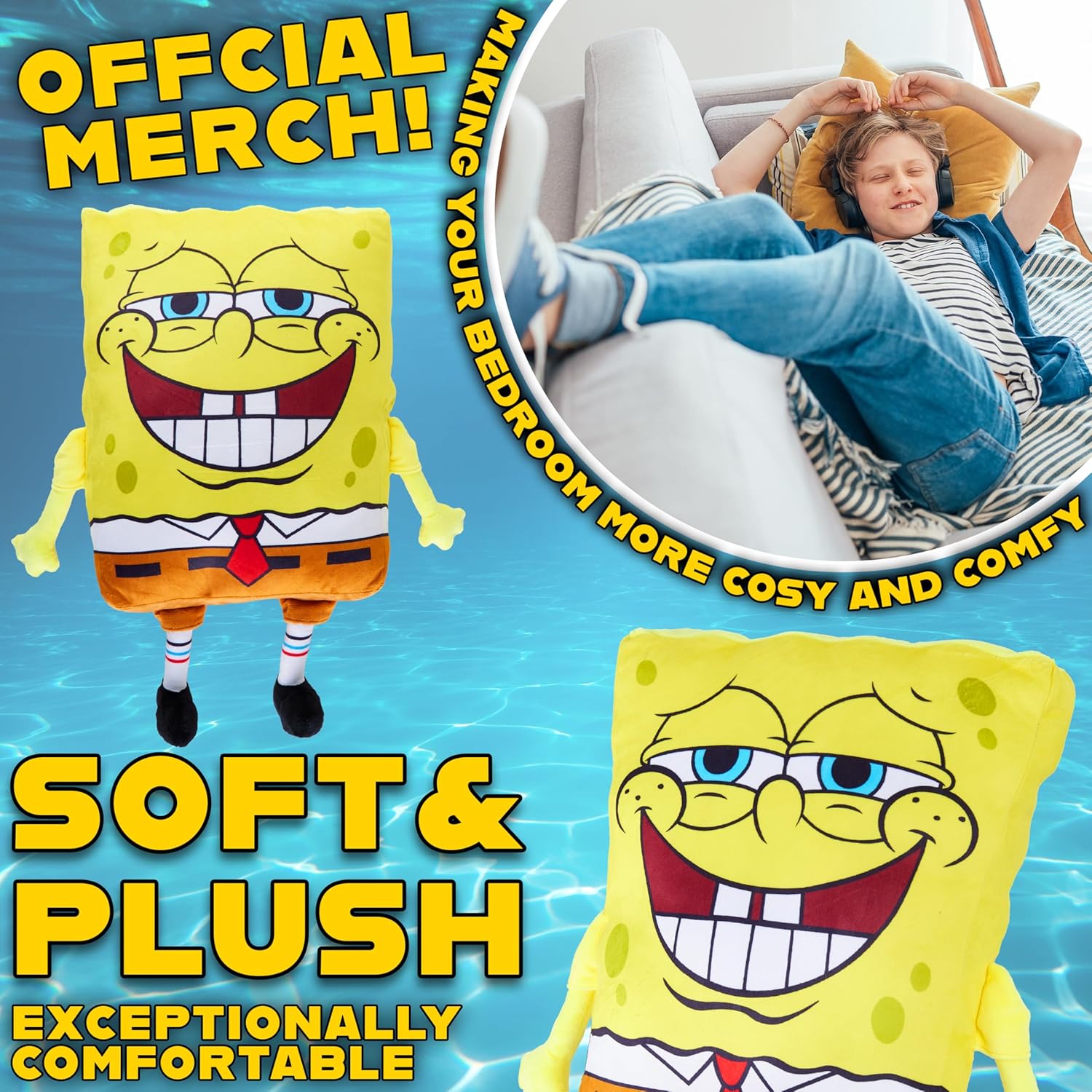 Get Trend Spongebob Squarepants Plush Cushion Pillow Valentines Day Gifts for Teens, Women, Soft Plush Throw Pillow Cute Fluffy Cushion Bedroom Decor (Yellow Spongebob, L13.8 x W11)